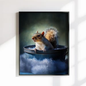 Scoiattolo nella vasca da bagno, tela o poster. Stampa a olio, quadro con scoiattolo nella vasca da bagno, decorazione da bagno con animali extra large, creatura del bosco.