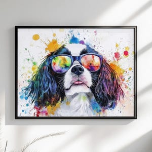 Cavalier King Charles Spaniel Ungerahmt Druck / Leinwand. Bunter Regenbogen Hund Wand Kunst Bunt Wohnkultur Aquarell Malerei CKCS Mama Geschenk