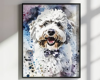 Coton De Tulear Poster Print. Abstract Watercolour Paint Splash Wall Decor Gift, Colourful White Dog Lover Painting, Splatter Paint Portrait