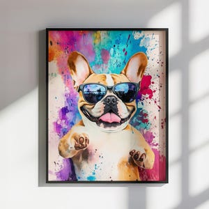 Französische Bulldogge Leinwanddruck / Poster. Buntes Aquarell Hündchen Wanddekor Geschenke Frenchie Mom Paint Splash Painting
