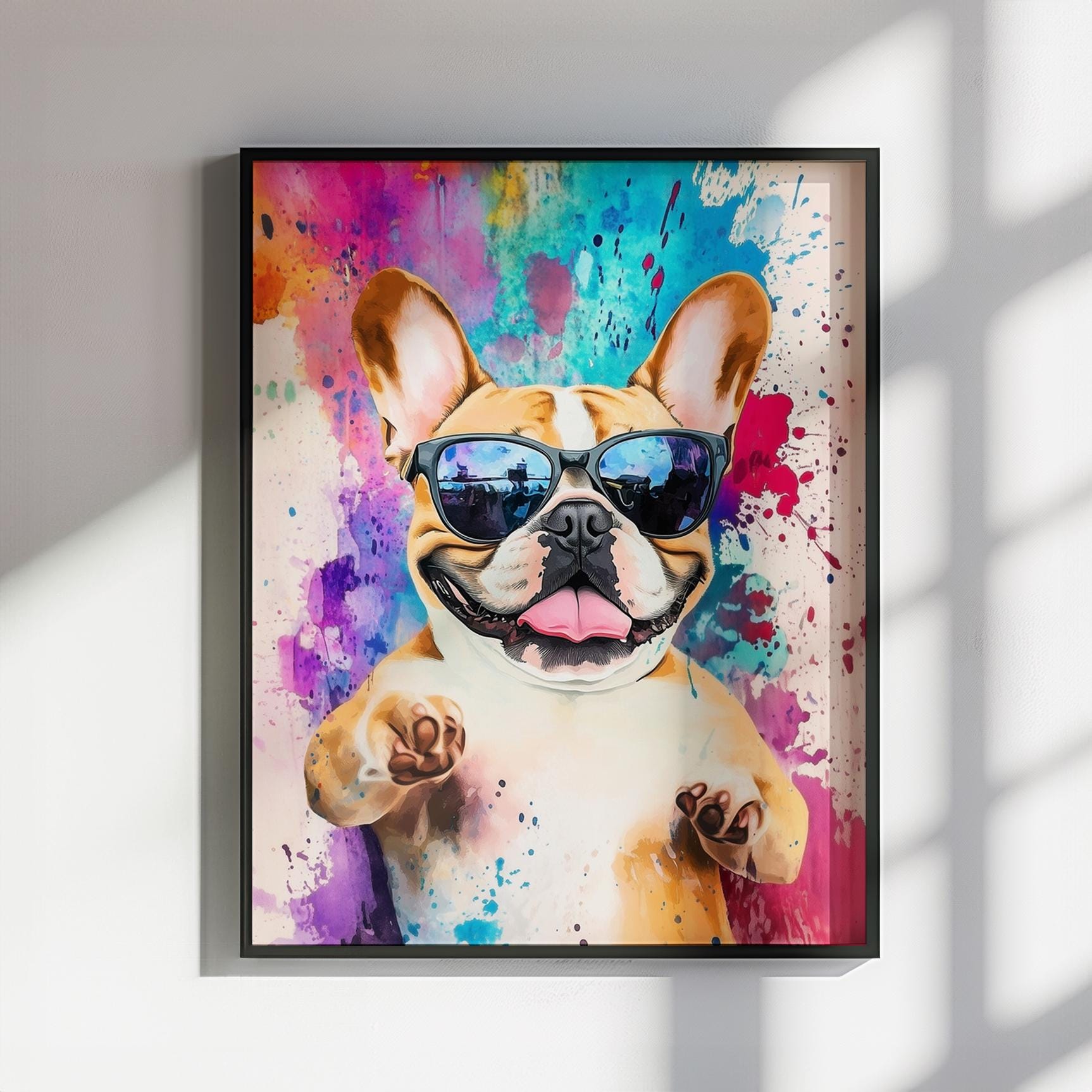 フレンチブルドッグの面白いキャンバス/ポスタープリント。カラフルな
