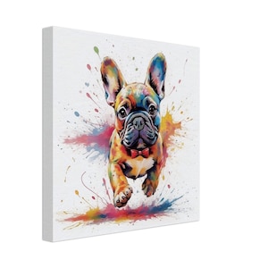 Jackson in Motion! French Bulldog Jumping Through Splashes of Color - Canvas Wall Art for Dog Lovers, Home Decor, Frenchie Mom Dad Gift