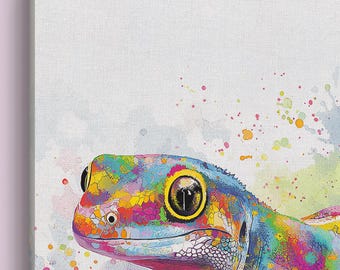ヤモリアートプリント キャンバス トカゲ ウォールアート カラフル