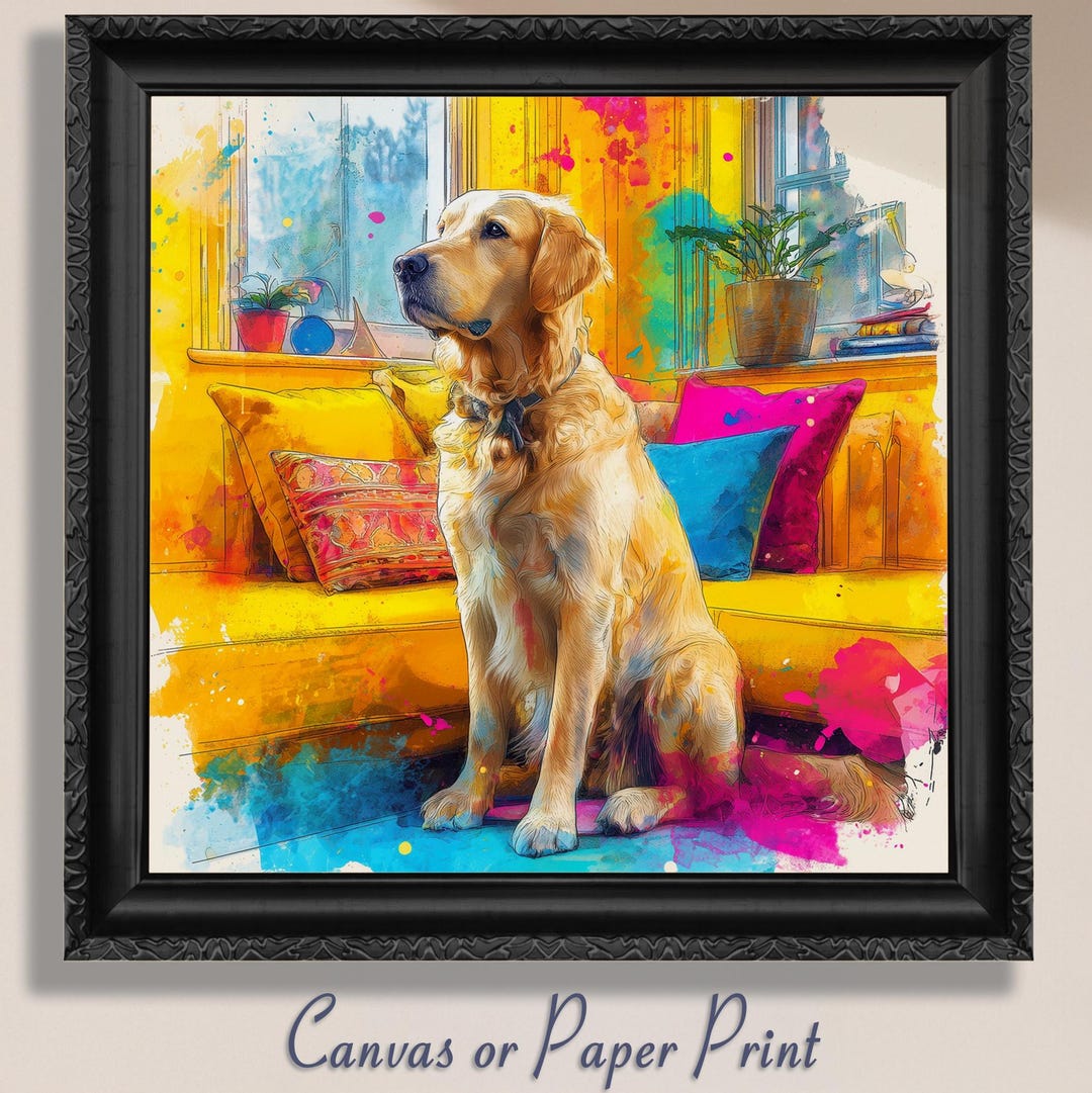 Golden Retriever Canvas Art Print - Watercolor Dog Wall Art Living Room ...