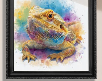 Bearded Dragon Art Print Canvas Wall Art Reptile Lover Gift Pet Portrait Lizard Decor Kids Room Nursery Animal Print Iguana Rainbow