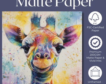 キリンのアートプリントキャンバス。カラフルなサファリ動物のウォール