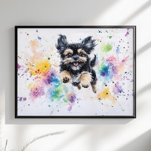Glücklicher Shih Tzu Shih-Poo Druck oder Leinwand ohne Rahmen. Regenbogen Hund Wand Kunst Bunt Wohnkultur, Aquarell Malerei für ShihPoo Welpen Mama Geschenk