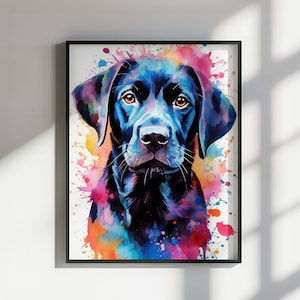 Black Labrador Puppy Poster with Free Delivery! Colorful Watercolor Nursery Puppy Poster Print Wall Art Gift for Dog Lovers, Lab Mom, Dad