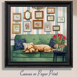Stampa artistica su tela Goldendoodle / Senza cornice. Decorazione accogliente per la casa, regalo per amanti dei cani, decorazione da parete per animali domestici, ritratto di cane.