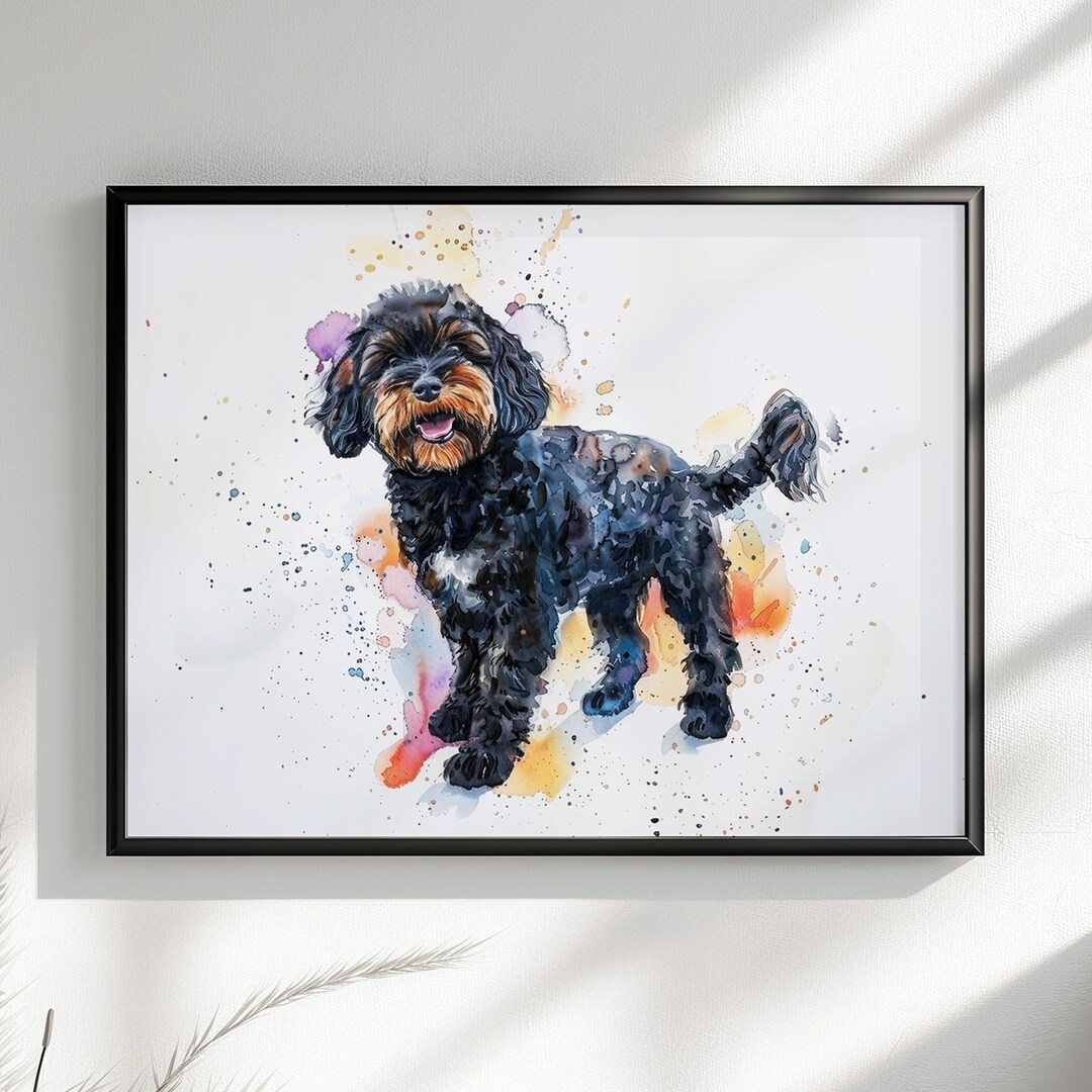 Black Cockapoo Canvas / Poster Print. Colourful Watercolour Happy ...