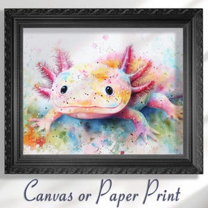 Axolotl Kunstdruck. Canvas / Ungerahmt Aquarell Regenbogen Tier Wand dekor Schlafzimmer Kinderzimmer Wissenschaft Lehrer Geschenk Salamander Gemälde Sea Life