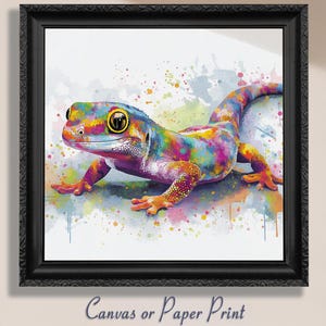 Gecko Art Print Canvas Lizard Wall Art Colorful Watercolor Reptile Decor Nature Animal Print Home Office Nursery Gift