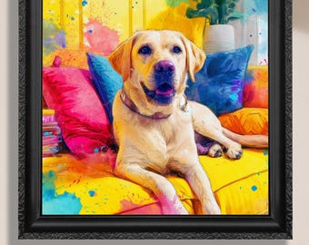 Yellow Labrador Wall Art Print. Canvas Dog Lover Gift Yellow Lab Golden Retriever Watercolor Living Room Bedroom Dopamine Decor Paint Splash