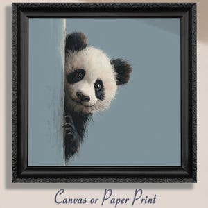 Panda Bear Art Print Canvas Wall Decor Nursery Kids Room Baby Animal Cute Panda Artwork Gift for Panda Lovers Bamboo Bear Funny Poking Head