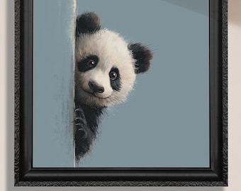 Panda Bear Art Print Canvas Wall Decor Nursery Kids Room Baby Animal Cute Panda Artwork Gift for Panda Lovers Bamboo Bear Funny Poking Head