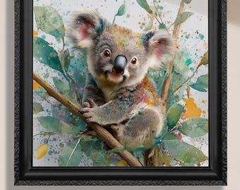 Koala Art Print. Canvas / Unframed Watercolor Australian Animal Wall Decor Nursery Kids Room Nature Lover Gift Eucalyptus Wildlife