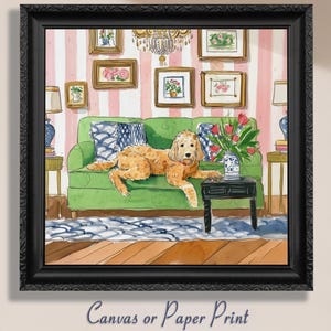 Stampa artistica su tela Goldendoodle / senza cornice. Decorazione accogliente per la casa, regalo per amanti dei cani, decorazione da parete per animali domestici, ritratto di cane, disegno per bambini.