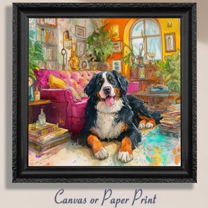 Bernese Mountain Dog Art Print Canvas Wall Decor Living Room Bedroom Pet Lover Gift Watercolor Style Dog Portrait Home Decor