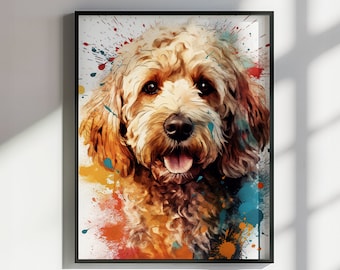 Watercolor Cockapoo Poster Print or Canvas. Watercolour Dog Art Painting Gift for Dog Lovers, Picture for Doodle Mom. Abstract Paint Splash