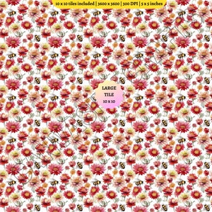 Bees and Flowers Floral Seamless Digital Paper | Spring Summer Flower ...