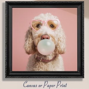 Divertente stampa di Goldendoodle su tela, senza cornice. Regalo per proprietari di cani bianchi, arte trendy con Goldendoodle, immagine di Labradoodle, ritratto di animali domestici.