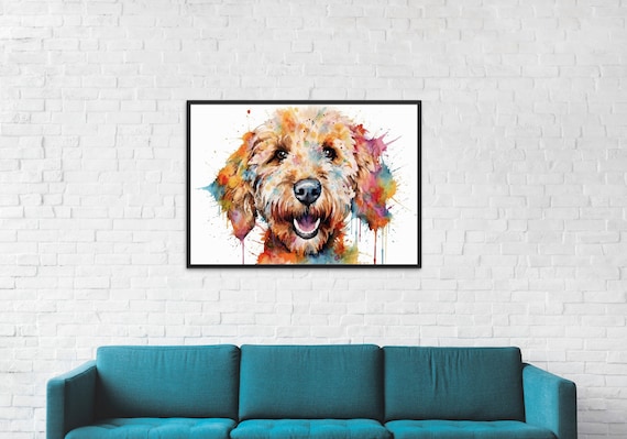 Watercolor Labradoodle Goldendoodle Poster Print. Colorful Wall Art Painting Gift for Dog Lovers, Doodle Mom Dad. Watercolour splatter paint