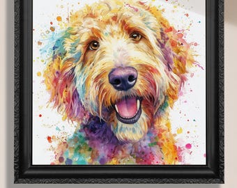 Happy Goldendoodle Art Print Canvas / Unframed Watercolor - Colorful Dog Portrait Pet Wall Art Doodle Lover Gift Labradoodle Owner