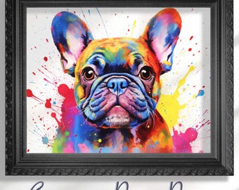 カラフルなフレンチブルドッグのアートプリント かわいいフレンチ