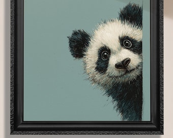Panda Canvas Art Print. Wall Decor Animal Portrait Giant Panda Bear Cute Nursery Kids Room Gift Panda Lover Present Funny Poking Head