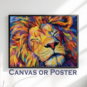 Rainbow Lion Canvas Or Poster. Maximalist Painting Print Animal Wall Art, Large Kitchen Wall Picture, Colorful African Savannah Decor