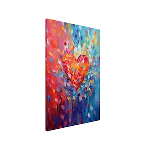 Abstract Love Heart Canvas - Gallery wrap Boho Painting Valentine's Day Gift, Watercolor Petal Flowers Gift for Wife, Husband, Anniversary