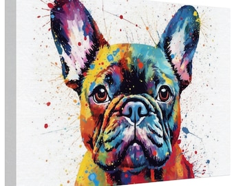 Colorful French Bulldog Canvas Wall Art Print Picture for Dog Lovers, Home Office, Living Room Decor, Frenchie Mom or Dad Gift
