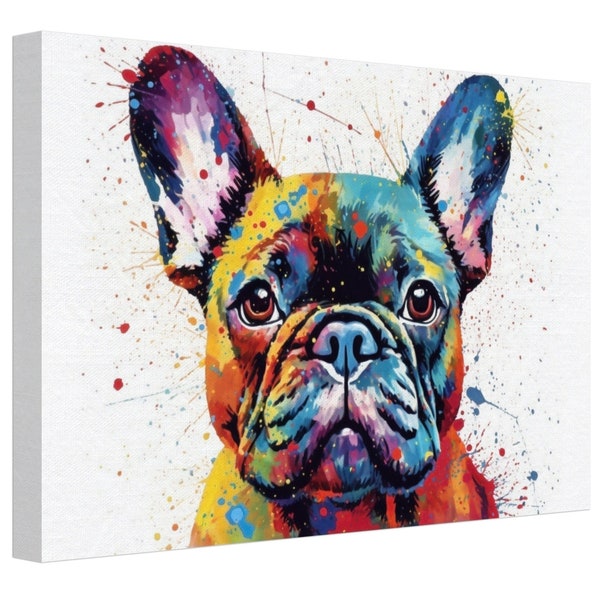 Colorful French Bulldog Canvas Wall Art Print Picture for Dog Lovers, Home Office, Living Room Decor, Frenchie Mom or Dad Gift