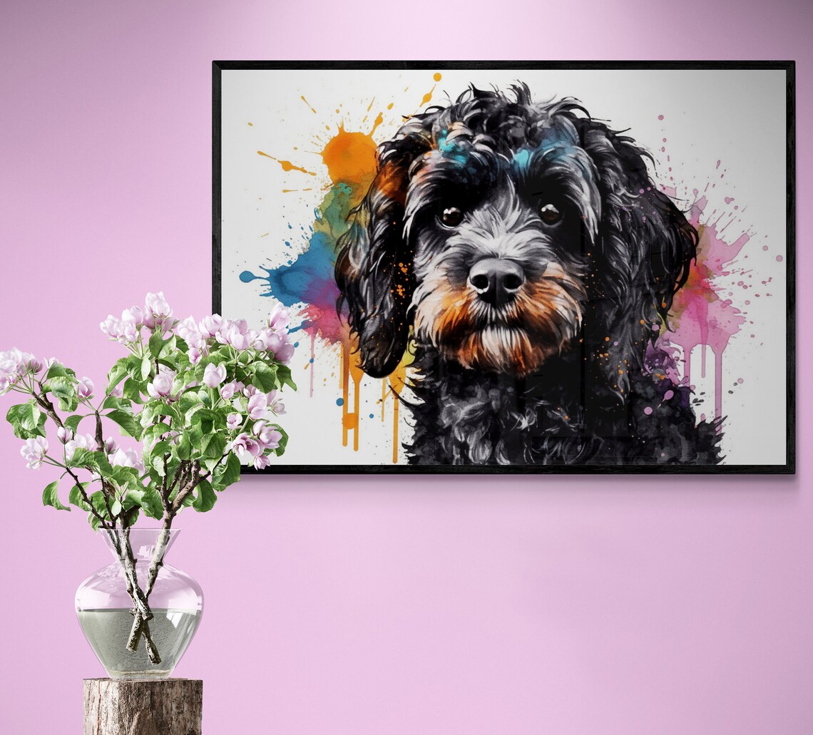 Phantom Abstract Cavapoo Black Cavapoo Paint Splash Poster Print. Unframed Abstract Colourful ...