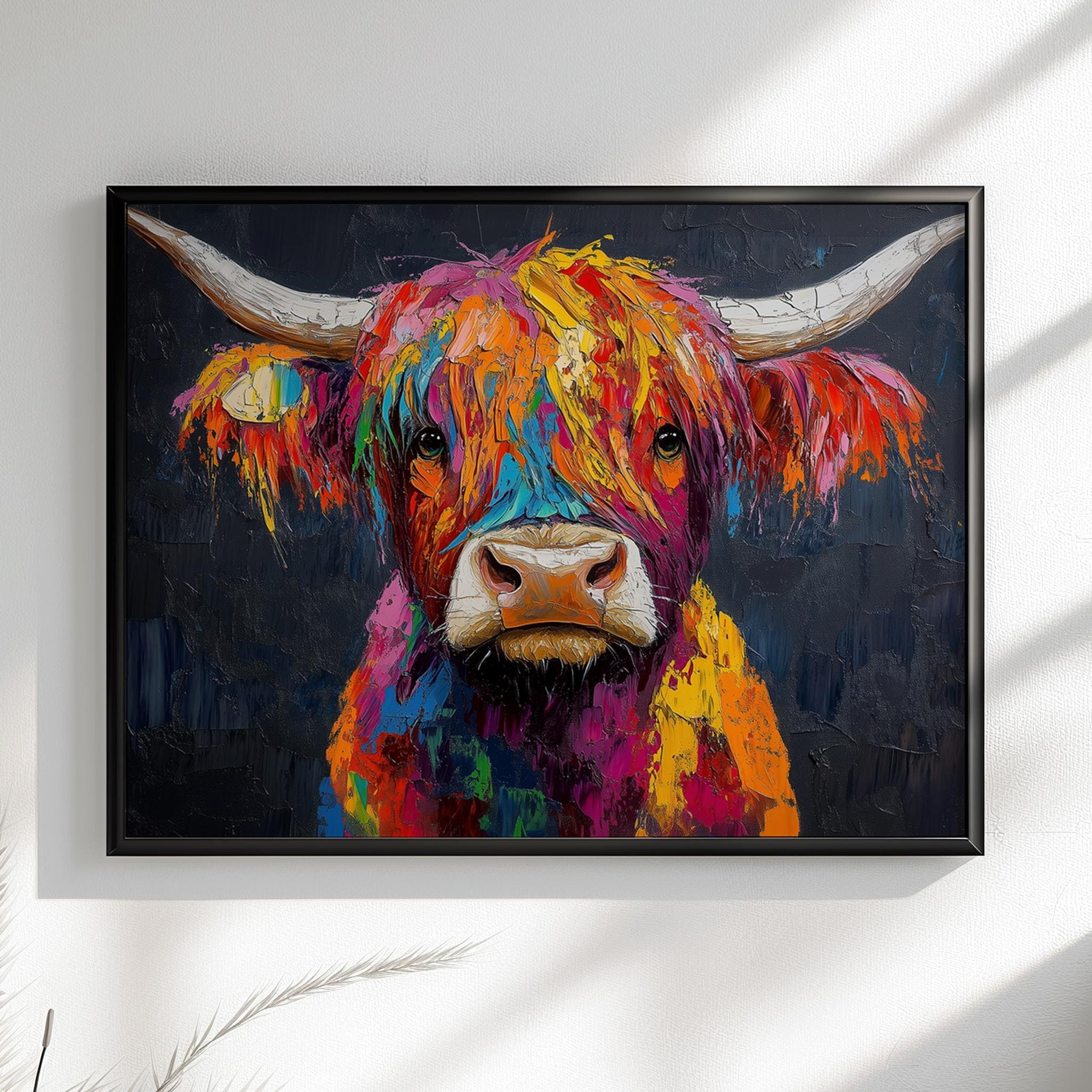 Highland Cow Canvas / Poster Print. Paint Splash Oil Painting Wall