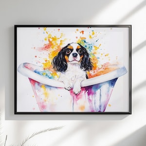 Cavalier King Charles Spaniel Ungerahmt Druck / Leinwand. Bunter Regenbogen Hund Wand Kunst Bunt Wohnkultur Aquarell Malerei CKCS Mama Geschenk