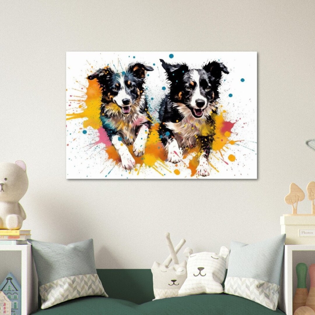 愛らしいボーダーコリーの子犬の水彩画ポスタープリント | 犬好きの方、コリーのママやパパへのカラフルなウォールアートギフト。子犬の愛！ - Etsy  日本