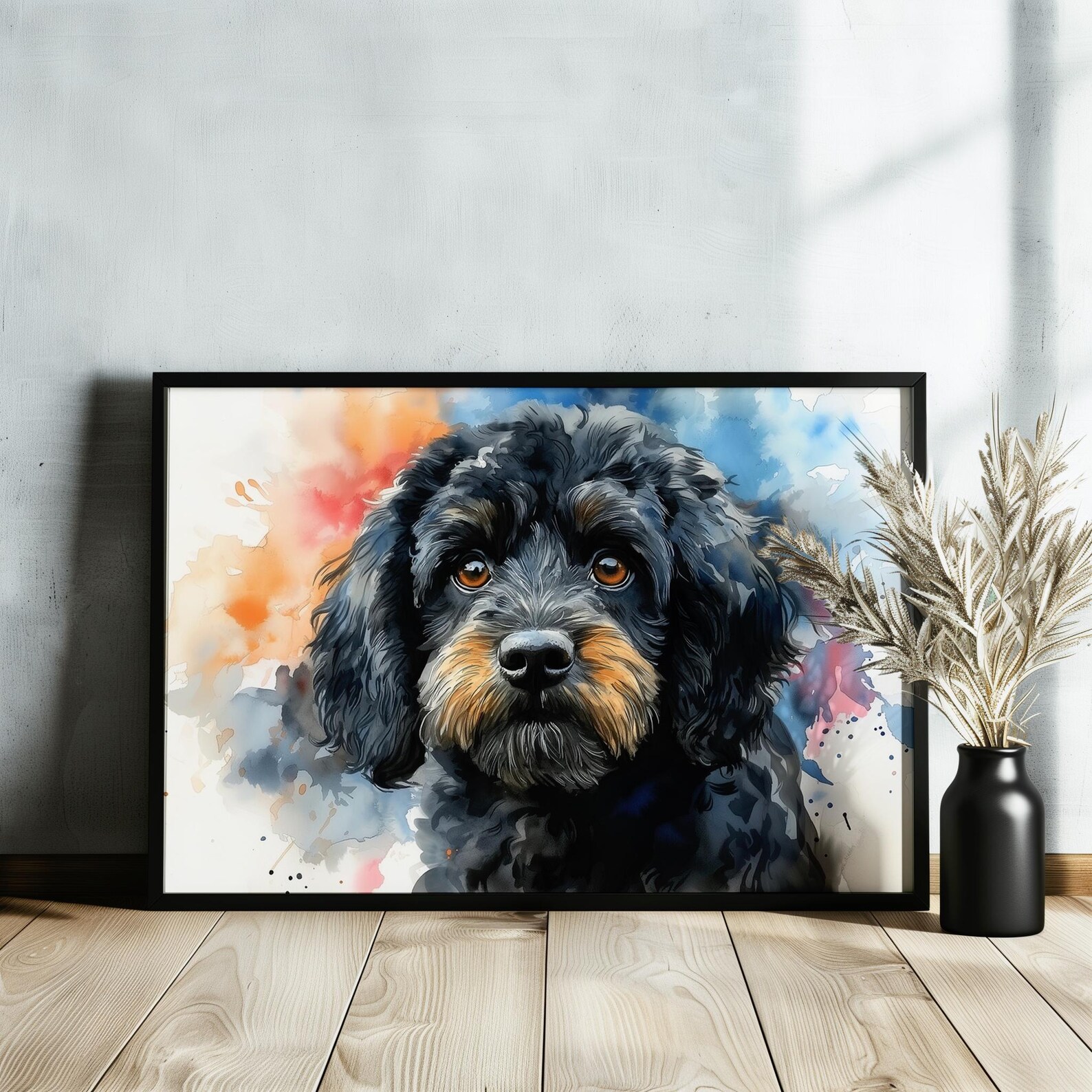Black Cavapoo Paint Splash Poster Print. Unframed Abstract Colourful ...