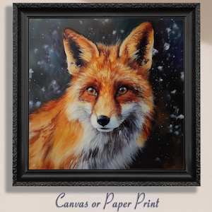 Stampa su tela con volpe rossa / senza cornice. Decorazione murale con animali del bosco, poster rustico per camera da letto e soggiorno, stampa artistica con volpe invernale.