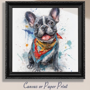 French Bulldog Art Print Canvas Watercolor Style Dog Wall Decor Frenchie Lover Gift Colorful Pet Portrait Home Office Nursery Mom Dad