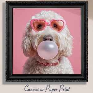 Divertente stampa di Goldendoodle su tela, senza cornice. Regalo per proprietari di cani bianchi, arte trendy con Goldendoodle, immagine di Labradoodle, ritratto di animali domestici.