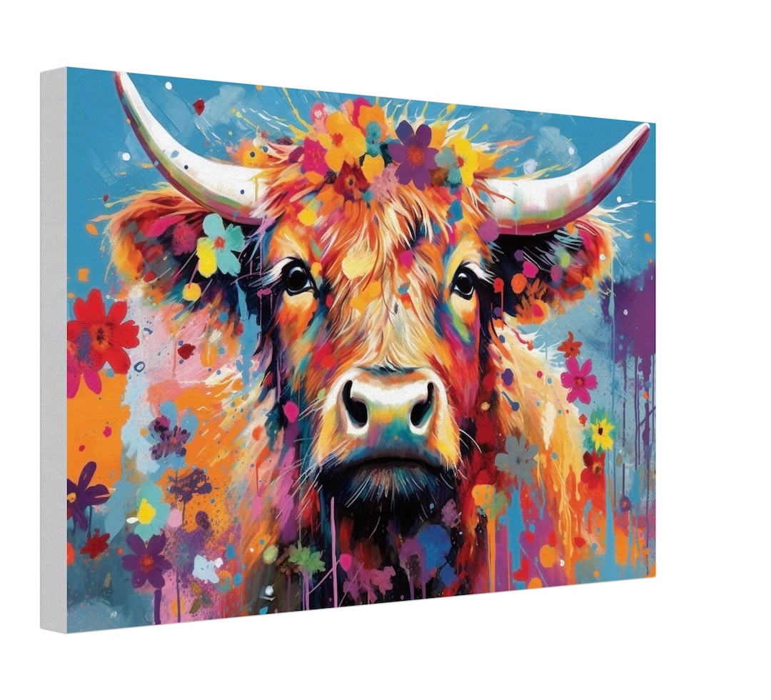 Colorful Highland Cow Canvas Wall Art Print Picture for Farmers, Home ...