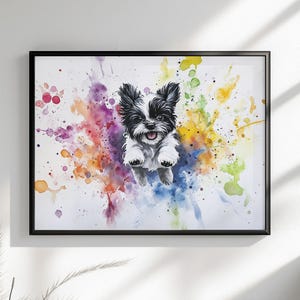 Black & White Shih Tzu Shih-Poo Druck oder Leinwand ohne Rahmen. Regenbogen Hund Wand Kunst Bunte Wohnkultur Aquarell Malerei für ShihPoo Mom Geschenk