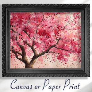 Cherry Blossom Print Canvas / Unframed. Watercolor Japanese Sakura Tree Painting Pink Wall Art Poster Minimalist Stylish Flowers Home