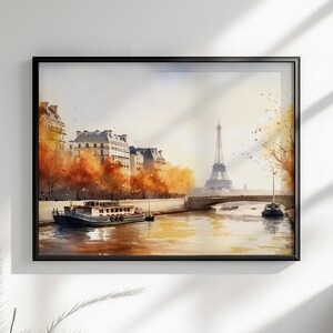 Watercolour Paris France Eiffel Tower River Siene Canvas / Poster Print. French Cityscape Travel Wall Decor Abstract Watercolor Autumn Gifts