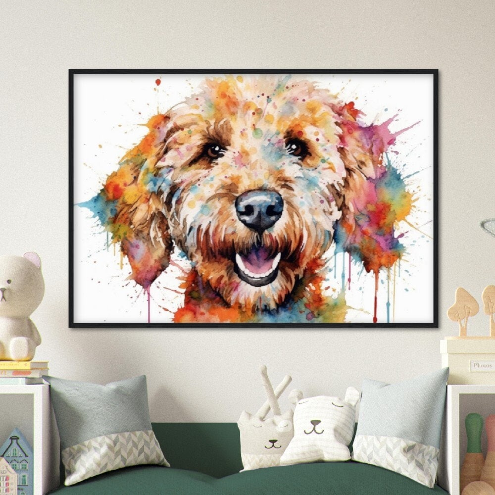 Watercolor Labradoodle Framed Wall Art | Ready to Hang | Home Decor | Gift for Dog Lovers
