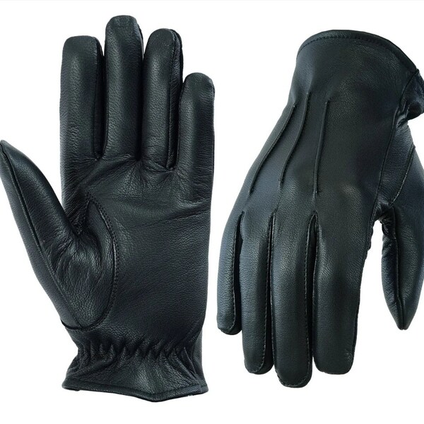 William (black) - Goatskin leather gloves with warm fleece lining and press-stud
