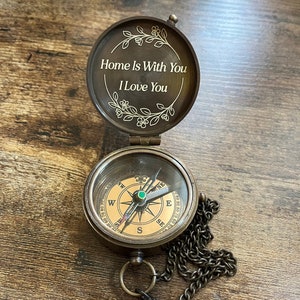 Engraved compass, Anniversary gift, Gift for husband, Father&#39;s day gift, Gift for dad, Gift for couples,  Personalised gift Home is with you