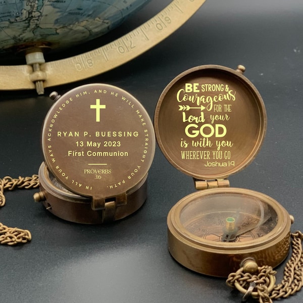 Boy Baptism Gift Baptism Compass First Communion Gift Confirmation Gift Engraved Compass Religious Present Godson Gift Engraved Compass