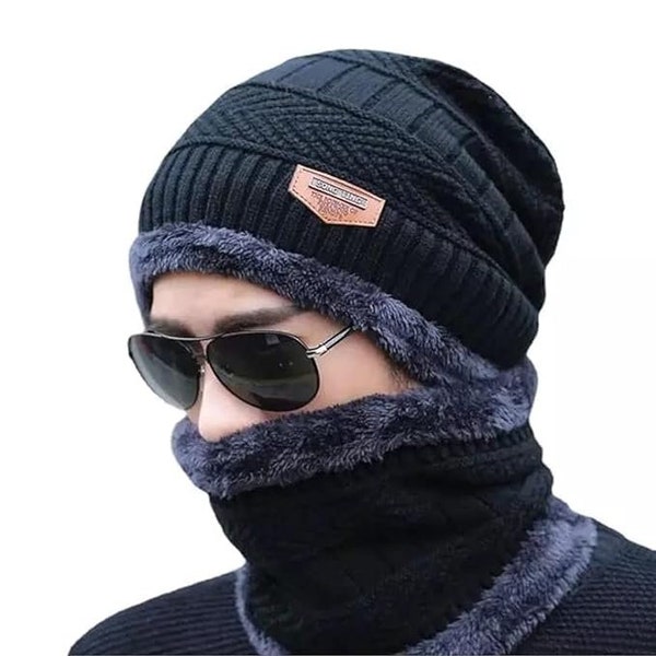 Bonnet et cache-nez en laine Conquer pour homme et femme - Bonnet d'hiver pour homme - Bonnet en laine pour homme avec cache-cou - Cache-col d'hiver pour femme